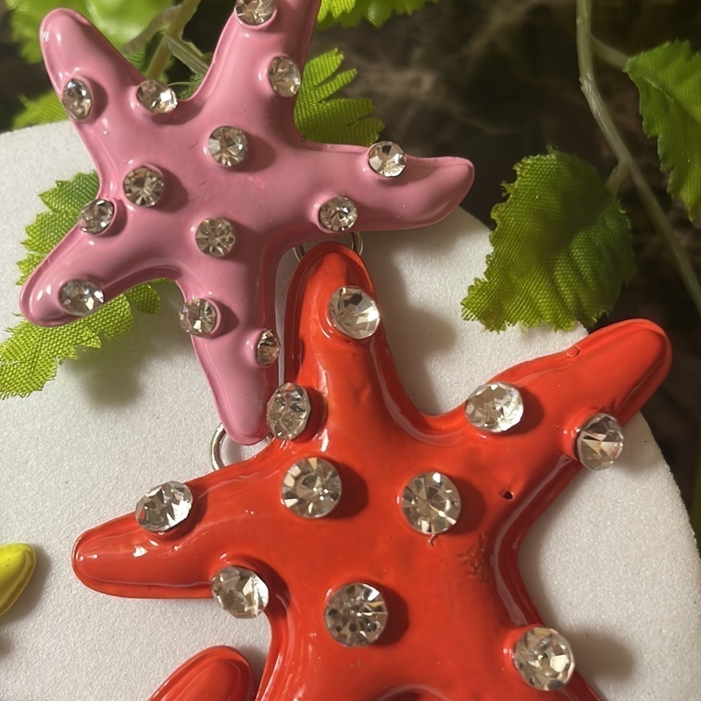 Starfish Rhinestone Drop Earrings - Picture 9 of 14